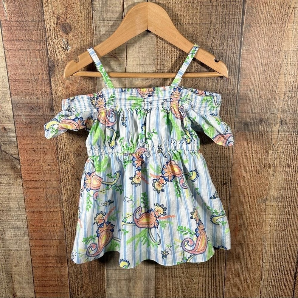 Janie And Jack Paisley Stripe Off Shoulder Girl Dress 18–24 Months Cotton Summer